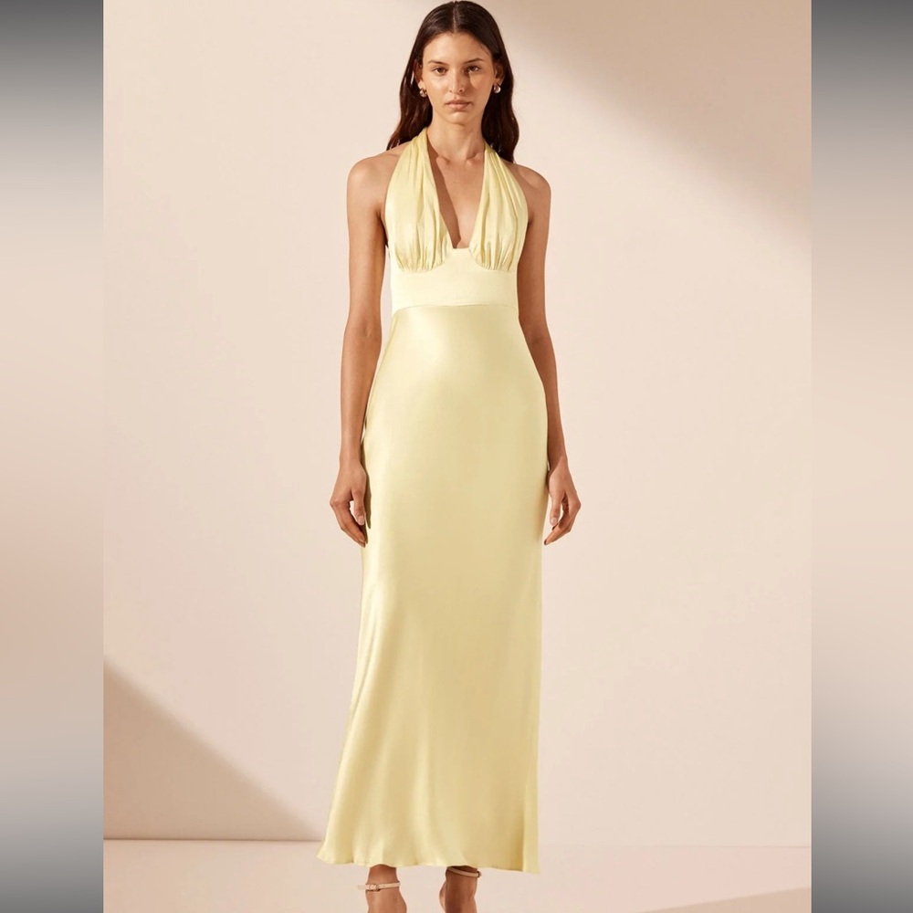 Shona Joy La Lune Plunged Halter Midi Dress - Lemon